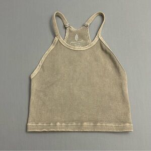 Free People Movement Crop Top Womens XS Beige Ribbed Tank Top Stretch Shirt USA